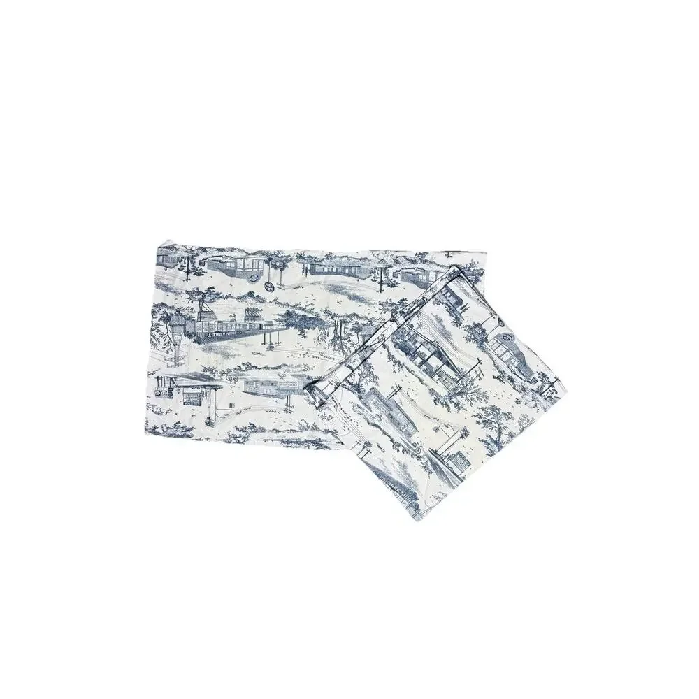 Dirty Linens Co. Pair of Toile Pillowcases Blue White Toile Print Cotton 2